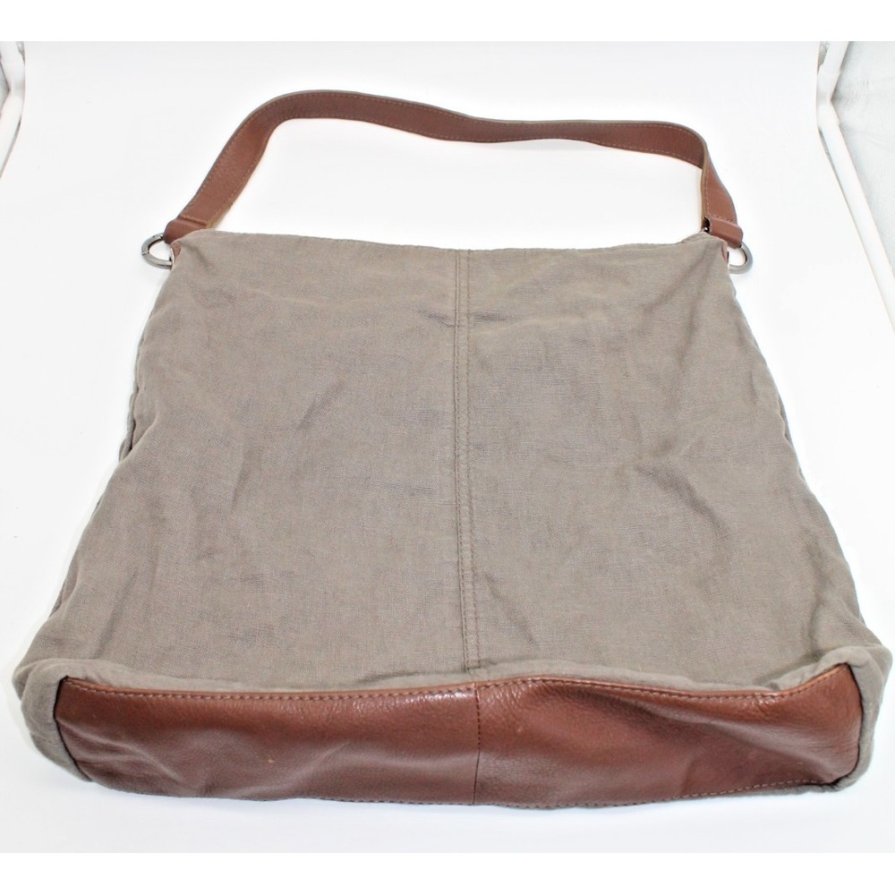 J Jill 100% Linen Cotton And Leather Purse Shoulder Tote Bag Brown 14" x 14" x 3